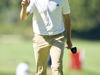 Rasmus Hojgaard of Denmark reacts on the 14th green on the third day of the Estrella Damm N.A. Andalucia Masters 2024 at Real Club de Golf S...