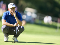 Daniel Gavins of England studies his shot on the 14th green on the third day of the Estrella Damm N.A. Andalucia Masters 2024 at Real Club d...