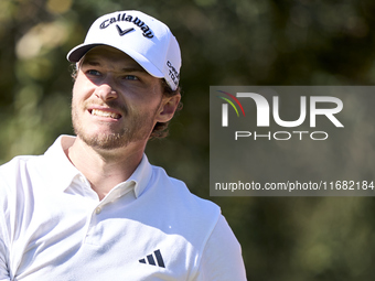 Rasmus Hojgaard of Denmark tees off on the 15th hole on the third day of the Estrella Damm N.A. Andalucia Masters 2024 at Real Club de Golf...