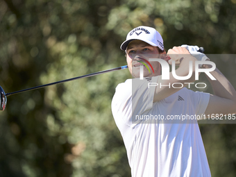 Rasmus Hojgaard of Denmark tees off on the 15th hole on the third day of the Estrella Damm N.A. Andalucia Masters 2024 at Real Club de Golf...