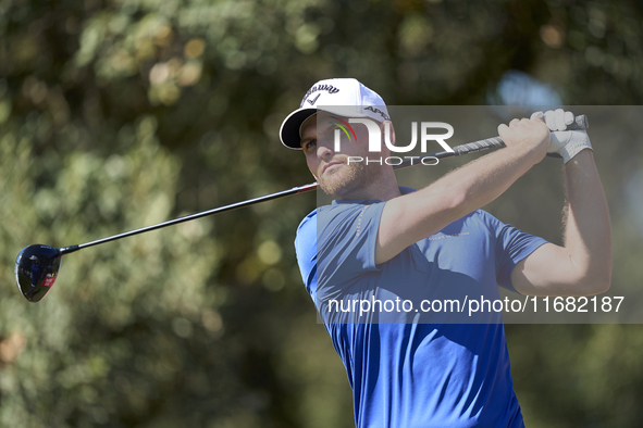 Daniel Gavins of England tees off on the 15th hole on the third day of the Estrella Damm N.A. Andalucia Masters 2024 at Real Club de Golf So...