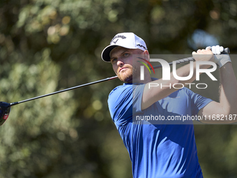 Daniel Gavins of England tees off on the 15th hole on the third day of the Estrella Damm N.A. Andalucia Masters 2024 at Real Club de Golf So...