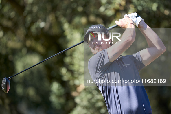 Sean Crocker of the USA tees off on the 15th hole on the third day of the Estrella Damm N.A. Andalucia Masters 2024 at Real Club de Golf Sot...