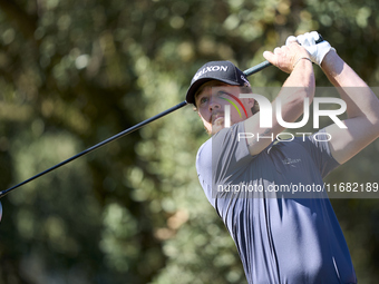 Sean Crocker of the USA tees off on the 15th hole on the third day of the Estrella Damm N.A. Andalucia Masters 2024 at Real Club de Golf Sot...