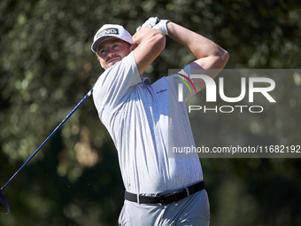 Victor Perez of France tees off on the 15th hole on the third day of the Estrella Damm N.A. Andalucia Masters 2024 at Real Club de Golf Soto...