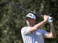 Victor Perez of France tees off on the 15th hole on the third day of the Estrella Damm N.A. Andalucia Masters 2024 at Real Club de Golf Soto...