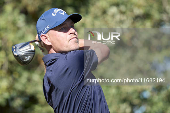 Jeff Winther of Denmark tees off on the 15th hole on the third day of the Estrella Damm N.A. Andalucia Masters 2024 at Real Club de Golf Sot...