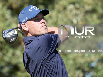 Jeff Winther of Denmark tees off on the 15th hole on the third day of the Estrella Damm N.A. Andalucia Masters 2024 at Real Club de Golf Sot...