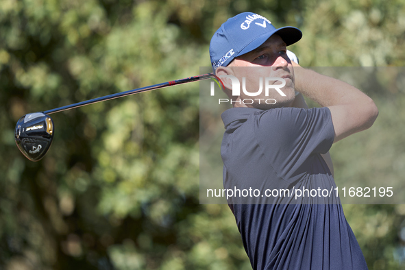 Jeff Winther of Denmark tees off on the 15th hole on the third day of the Estrella Damm N.A. Andalucia Masters 2024 at Real Club de Golf Sot...