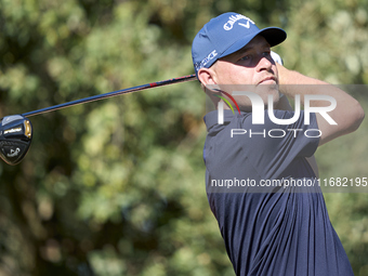 Jeff Winther of Denmark tees off on the 15th hole on the third day of the Estrella Damm N.A. Andalucia Masters 2024 at Real Club de Golf Sot...