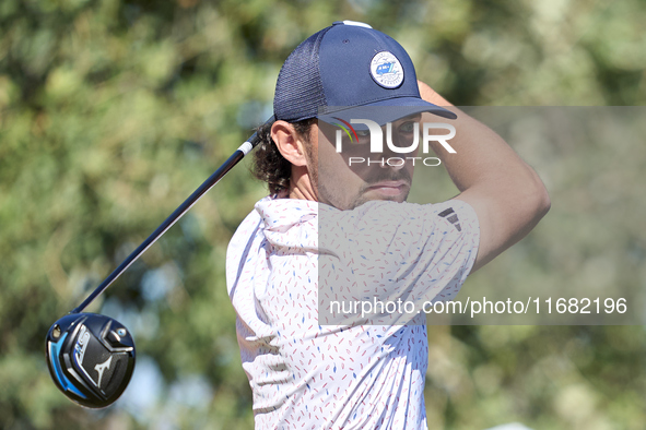 Marco Penge of England tees off on the 15th hole on the third day of the Estrella Damm N.A. Andalucia Masters 2024 at Real Club de Golf Soto...