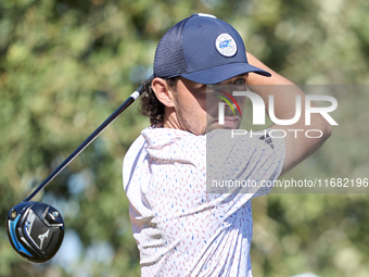 Marco Penge of England tees off on the 15th hole on the third day of the Estrella Damm N.A. Andalucia Masters 2024 at Real Club de Golf Soto...