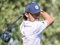 Marco Penge of England tees off on the 15th hole on the third day of the Estrella Damm N.A. Andalucia Masters 2024 at Real Club de Golf Soto...