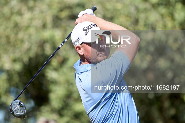 Jacques Kruyswijk of South Africa tees off on the 15th hole on the third day of the Estrella Damm N.A. Andalucia Masters 2024 at Real Club d...