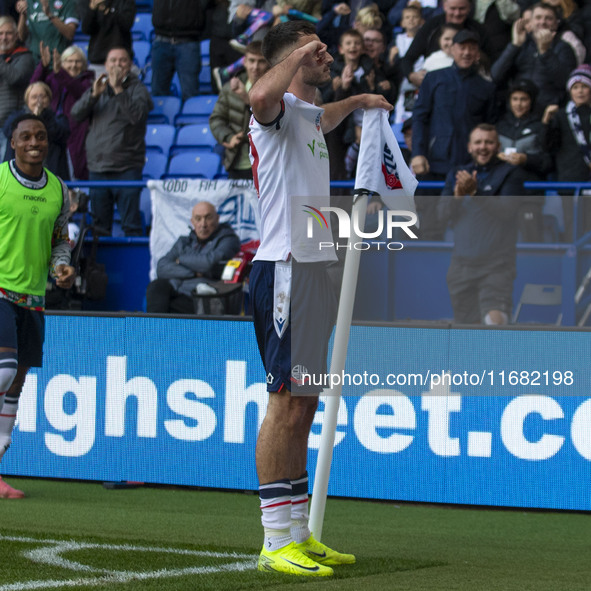 Aaron Collins #19 of Bolton Wanderers F.C. celebrates his goal during the Sky Bet League 1 match between Bolton Wanderers and Burton Albion...