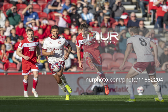 Hayden Hackney of Middlesbrough lofts the ball forward during the Sky Bet Championship match between Middlesbrough and Bristol City at the R...