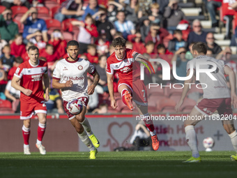 Hayden Hackney of Middlesbrough lofts the ball forward during the Sky Bet Championship match between Middlesbrough and Bristol City at the R...