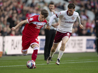 Ben Doak of Middlesbrough takes on Max Bird of Bristol City during the Sky Bet Championship match between Middlesbrough and Bristol City at...