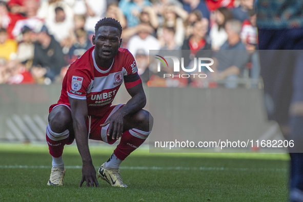 Emmanuel Latte Lath of Middlesbrough looks frustrated after missing a chance during the Sky Bet Championship match between Middlesbrough and...