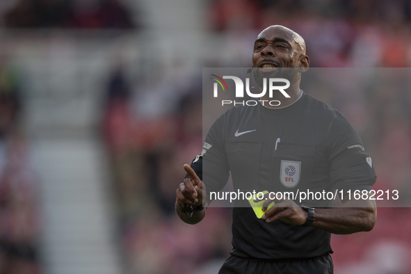 Referee Sam Allison officiates during the Sky Bet Championship match between Middlesbrough and Bristol City at the Riverside Stadium in Midd...