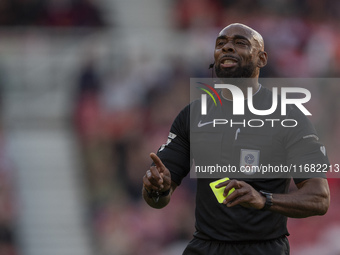 Referee Sam Allison officiates during the Sky Bet Championship match between Middlesbrough and Bristol City at the Riverside Stadium in Midd...