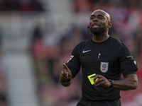 Referee Sam Allison officiates during the Sky Bet Championship match between Middlesbrough and Bristol City at the Riverside Stadium in Midd...