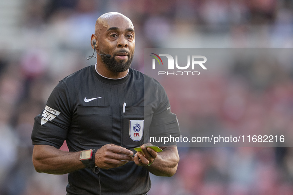 Referee Sam Allison officiates during the Sky Bet Championship match between Middlesbrough and Bristol City at the Riverside Stadium in Midd...