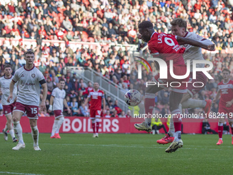 Emmanuel Latte Lath of Middlesbrough challenges for the ball during the Sky Bet Championship match between Middlesbrough and Bristol City at...