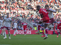 Emmanuel Latte Lath of Middlesbrough challenges for the ball during the Sky Bet Championship match between Middlesbrough and Bristol City at...