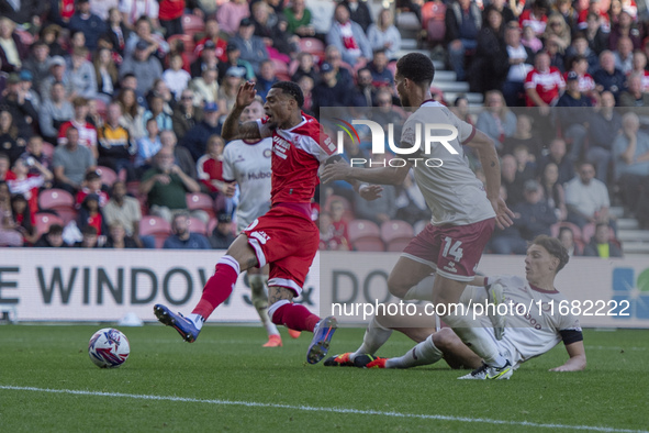 Delano Burgzorg of Middlesbrough goes down in the box, but no penalty is given during the Sky Bet Championship match between Middlesbrough a...