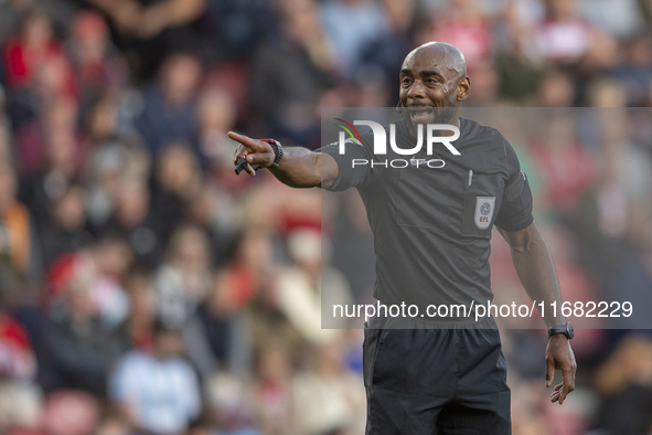 Referee Sam Allison officiates during the Sky Bet Championship match between Middlesbrough and Bristol City at the Riverside Stadium in Midd...