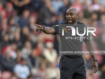 Referee Sam Allison officiates during the Sky Bet Championship match between Middlesbrough and Bristol City at the Riverside Stadium in Midd...