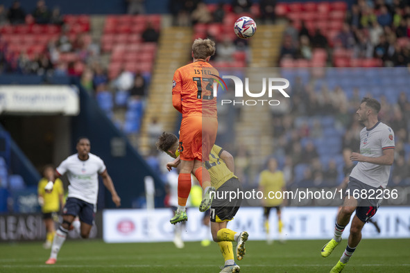 Harvey Isted #13 (GK) of Burton Albion F.C. makes a save during the Sky Bet League 1 match between Bolton Wanderers and Burton Albion at the...