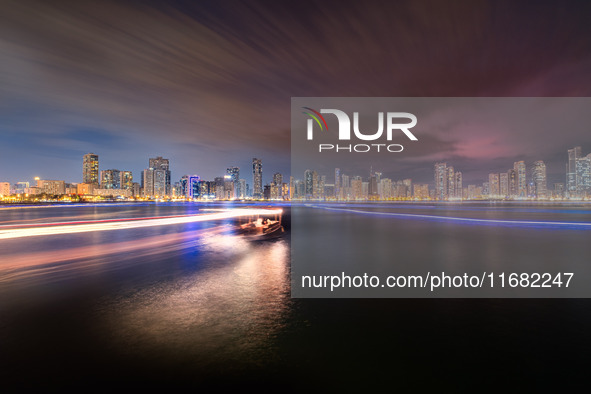 View of the Sharjah skyline from Al Majaz Waterfront in Sharjah, UAE, on October 19, 2024. 