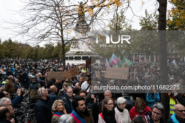 People gather at the Place de La Republique in Paris, France, on October 19, 2024, to pay tribute to Paul, a 27-year-old cyclist who dies af...