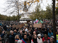 People gather at the Place de La Republique in Paris, France, on October 19, 2024, to pay tribute to Paul, a 27-year-old cyclist who dies af...