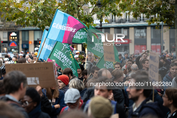 People gather at the Place de La Republique in Paris, France, on October 19, 2024, to pay tribute to Paul, a 27-year-old cyclist who dies af...