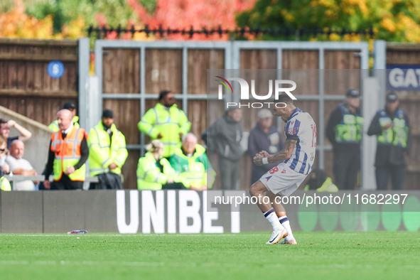 Karlan Grant celebrates his goal to put West Bromwich Albion ahead during the Sky Bet Championship match between Oxford United and West Brom...