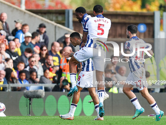 Karlan Grant of WBA is surrounded by teammates Josh Maja, Kyle Bartley, and Alex Mowatt as they celebrate the goal during the Sky Bet Champi...