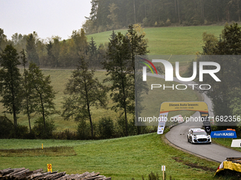 Driver Jourdan Serderidis and co-driver Frederic Miclotte of the M-Sport Ford WRT, Ford Puma Rally1 Hybrid, face the third day of the race d...