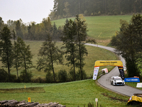 Driver Jourdan Serderidis and co-driver Frederic Miclotte of the M-Sport Ford WRT, Ford Puma Rally1 Hybrid, face the third day of the race d...