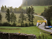 Driver Sebastien Ogier and co-driver Vincent Landais of the team Toyota Gazoo Racing WRT, with their Toyota GR Yaris Rally1 Hybrid, face the...