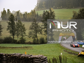 Driver Ott Tanak and co-driver Martin Jarveoja of the Hyundai Shell Mobis World Rally Team, in a Hyundai i20 N Rally1 Hybrid, face the third...