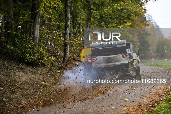 Driver Adrien Fourmaux and co-driver Alexandre Coria of the M-Sport Ford World Rally Team face the third day of the race during the FIA Worl...