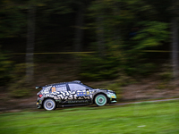 Driver Oliver Solberg and co-driver Elliott Edmondson of the team Toksport WRT 2, Skoda Fabia RS Rally2, face the third day of the race duri...