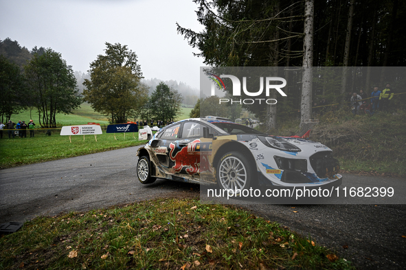 Driver Adrien Fourmaux and co-driver Alexandre Coria of the M-Sport Ford World Rally Team face the third day of the race during the FIA Worl...