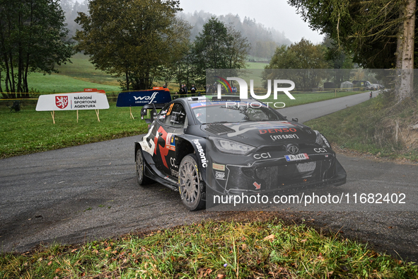 Driver Elfyn Evans and co-driver Scott Martin of the team Toyota Gazoo Racing WRT, in a Toyota GR Yaris Rally1 Hybrid, face the third day of...