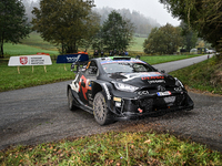 Driver Elfyn Evans and co-driver Scott Martin of the team Toyota Gazoo Racing WRT, in a Toyota GR Yaris Rally1 Hybrid, face the third day of...