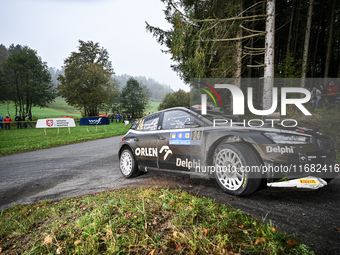 Kajetan Kajetanowicz and co-driver Maciej Szczepaniak drive a Skoda Fabia RS Rally2 as they face the third day of the race during the FIA Wo...