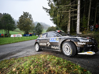 Kajetan Kajetanowicz and co-driver Maciej Szczepaniak drive a Skoda Fabia RS Rally2 as they face the third day of the race during the FIA Wo...